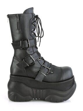 4" Platform Lace-Up Mid-Calf Boot with Triple Buckle Straps and Back Zip